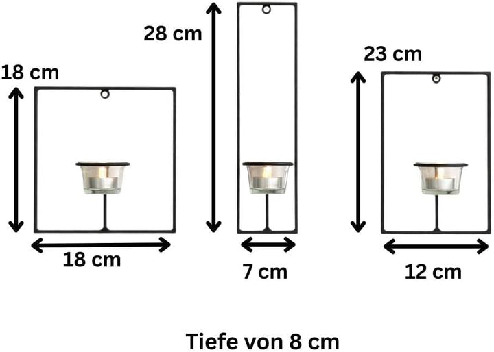 DanDiBo Wandteelichthalter Metall Schwarz Carre 3-TLG. Wandkerzenhalter Teelichthalter Kerzenhalter