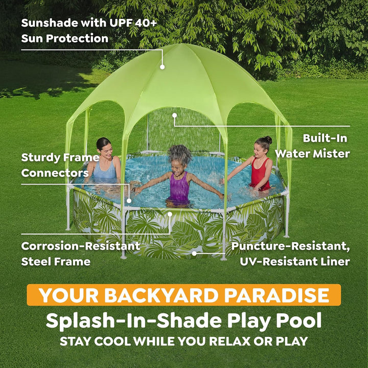 Bestway Steel Pro UV Careful Frame Pool, 244 x 51 cm, Splash-in-Shade, mit Sonnenschutzdach, ohne Pu
