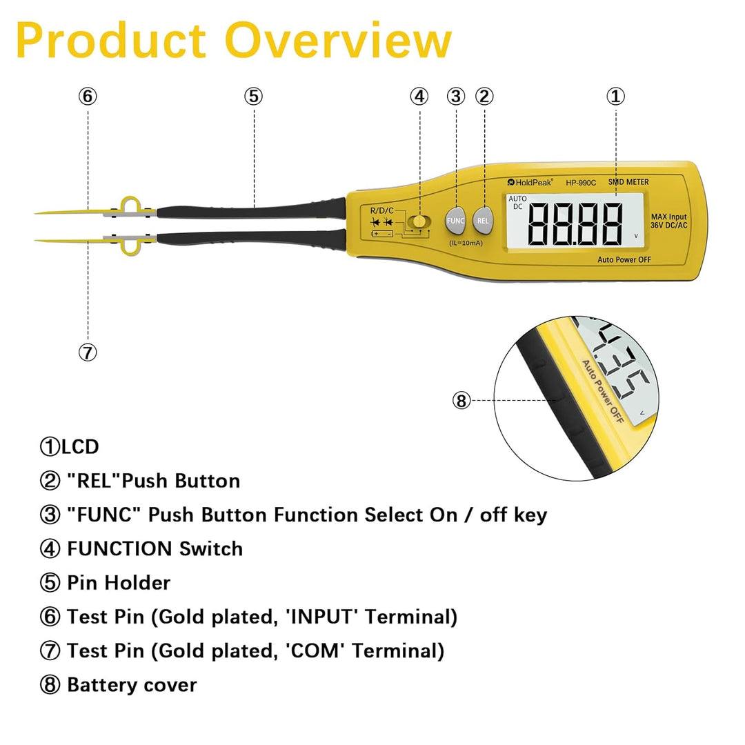 Holdpeak 990C SMD Smart Tester Zange tragbar 6000 Zähler, Widerstand / Kapazität CMS, Digitales Mult