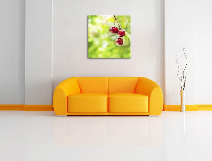 Pixxprint Kirsche, Format: 70x70 auf Leinwand, XXL riesige Bilder fertig gerahmt mit Keilrahmen, Kun