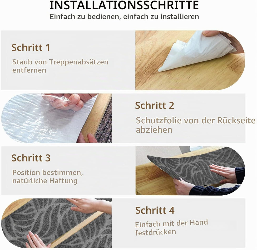 StufenmattenSelbstklebend 76x20 cm Treppenstufen Matten, 15 Stück Rutschschutz Treppenteppich für Ho