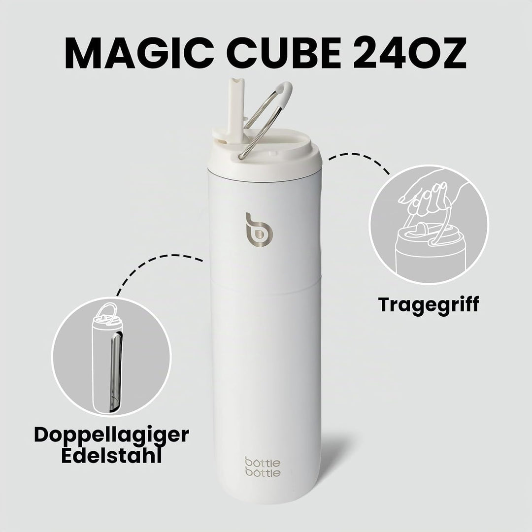 BOTTLE BOTTLE Isolierte Trinkflasche 680 ml(24oz) mit Strohhalm, Deckel und Griff für Sport, Reise,