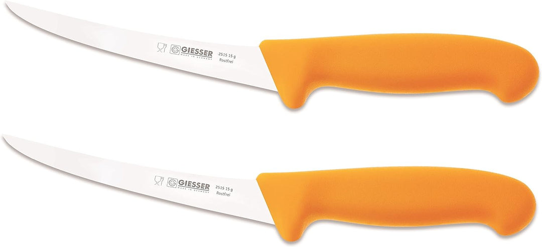 Giesser 2X Messer Ausbeinmesser gelb 15 cm Klingenlänge Gebogene und Starke Klinge - stark/Stiff -
