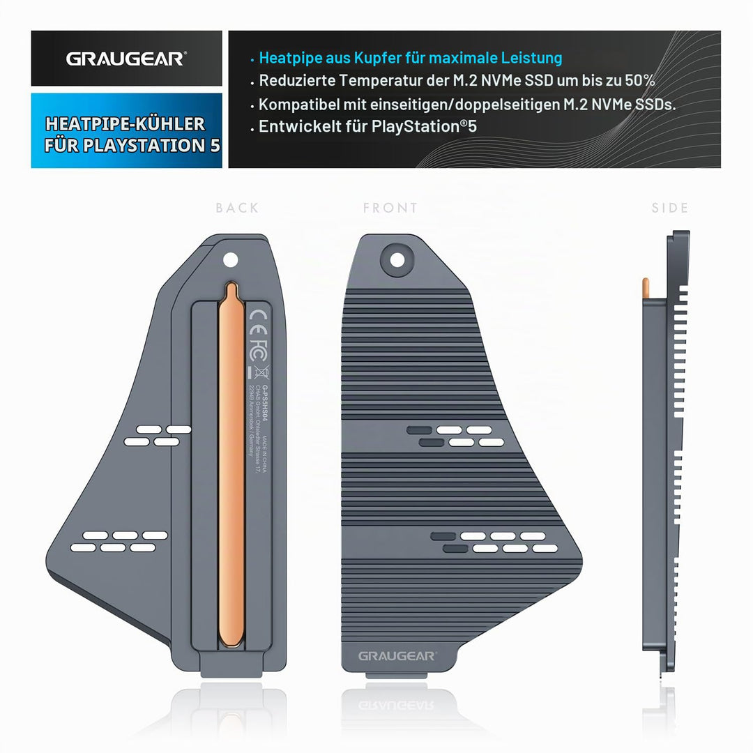 GRAUGEAR M.2 SSD PS5 Konsole Heatpipe Heatsink [PS5 SSD Kühler] NVMe SSD M.2 Kühlkörper für PS5 I kü
