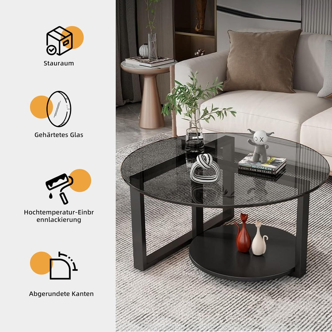 Couchtisch rund Ø60 x H45 cm-Beistelltisch mit Ablage - 2 Ebenen