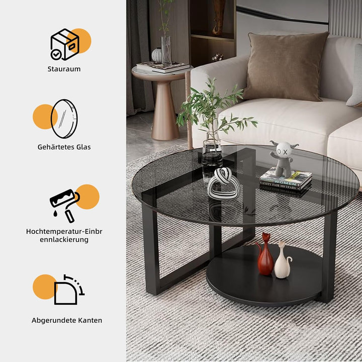 Couchtisch rund Ø60 x H45 cm-Beistelltisch mit Ablage - 2 Ebenen