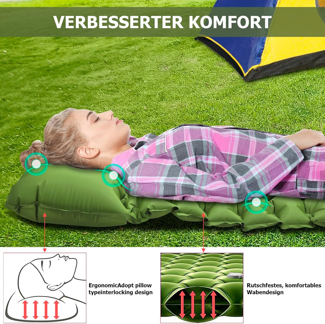 Isomatte 10CM Hoch Luftmatratze Camping Kleines Packmass, Aufblasbare Isomatte Ultraleicht mit Fussp