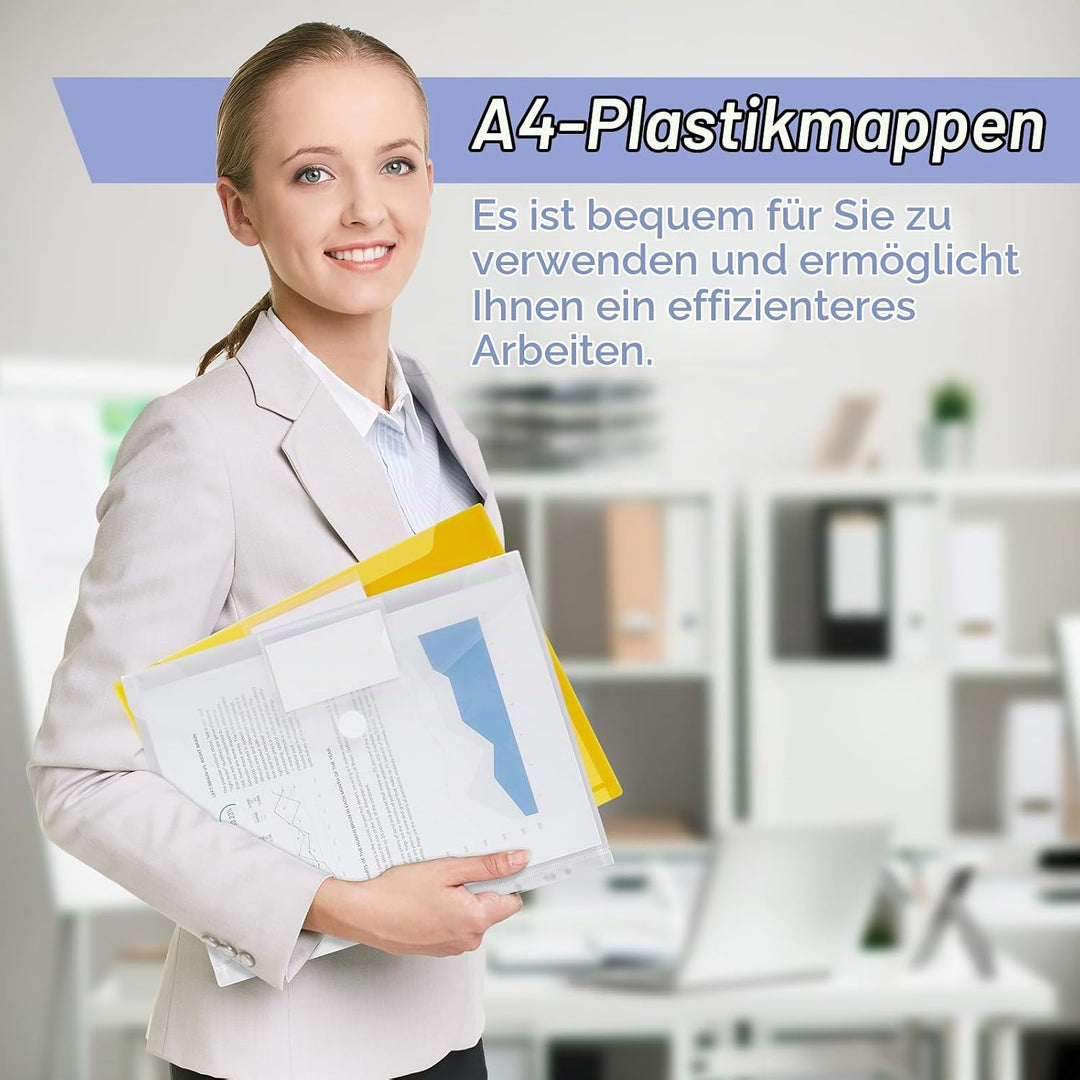 Sosayet Dokumententasche A4 Abheftbar - 48 Pack mit 11 Lochrand Klettverschluss und Etikettentasche