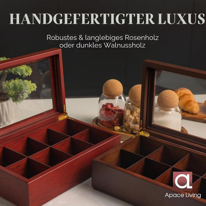 Tee Box von Apace Living - Luxeriöse Tee Aufbewahrung Box Holz – 8 Fächer für die Aufbewahrung von T
