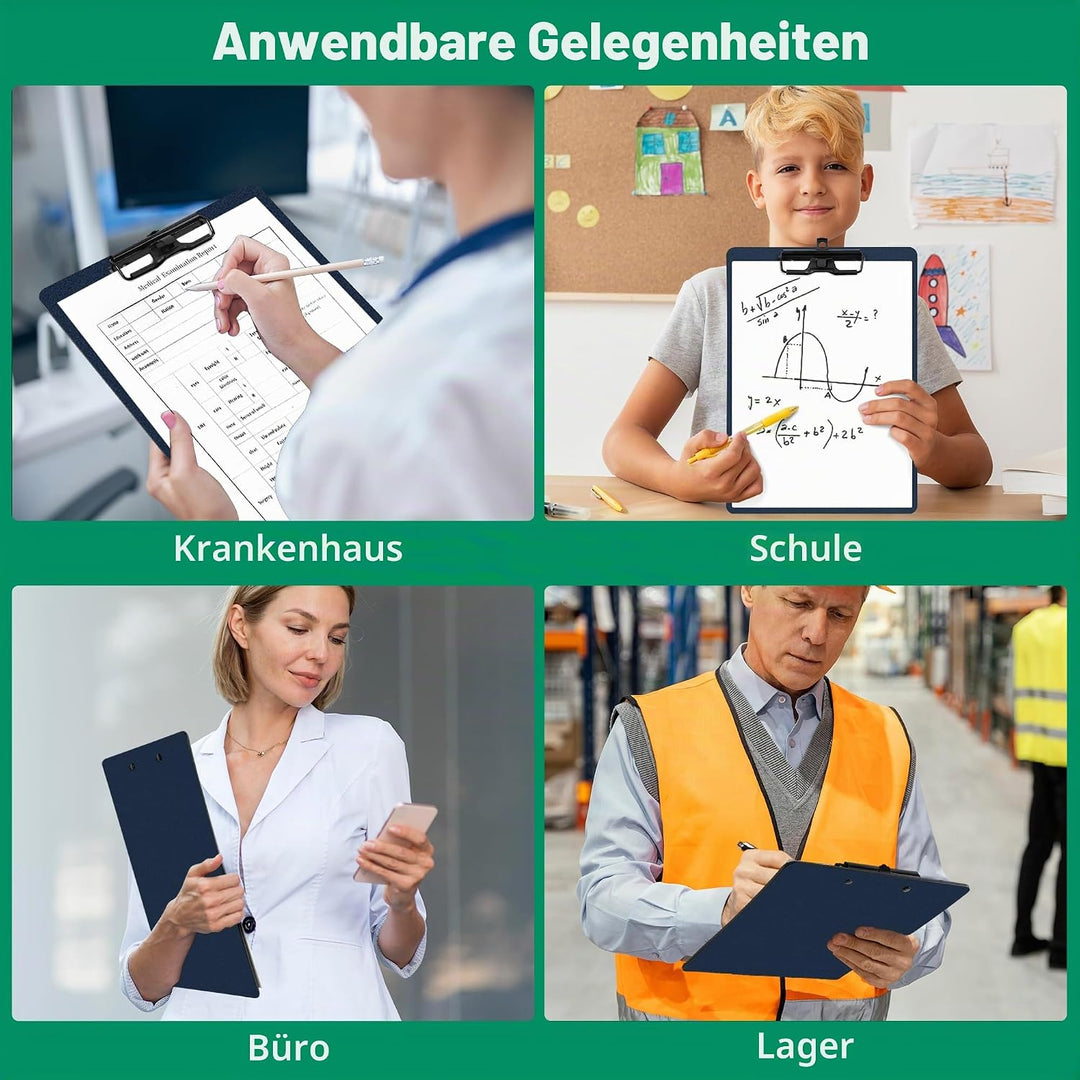 Klemmbrett A4, 6er Klemmbretter mit Stifthalter, Kunststoff Klemmmappe A4, Clipboard zum Aufhängen,
