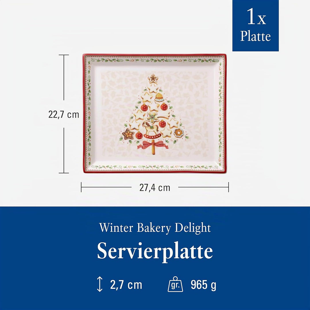 Villeroy und Boch Winter Bakery Delight Kleine rechteckige Servierplatte für Gebäck, Premium Porzell