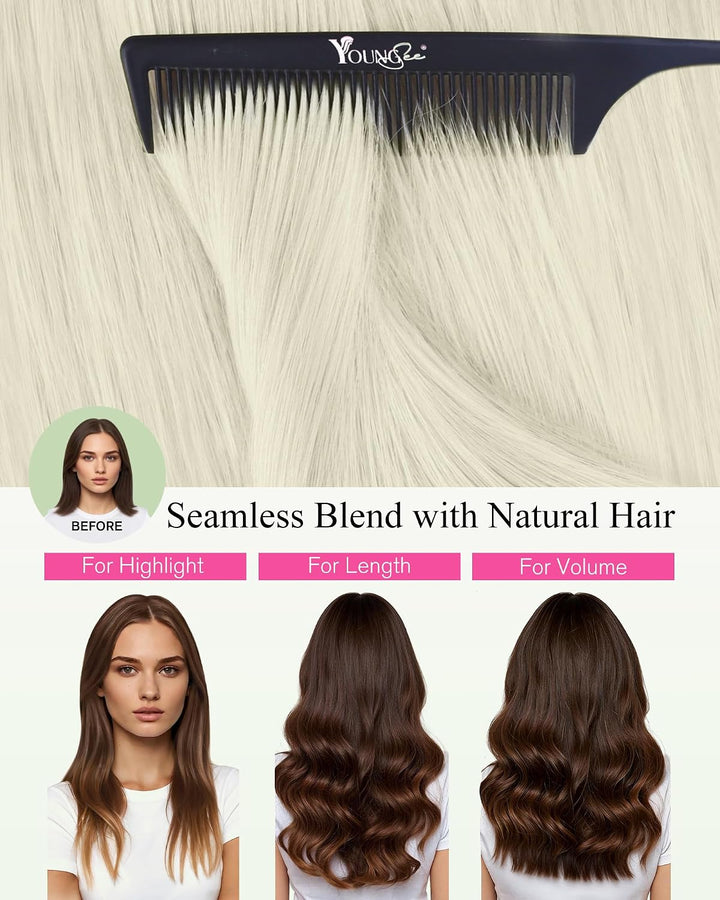 YoungSee 50g Echthaar Extensions Tape Platinblond 35cm Tape Extensions Echthaar Blond Invisible Tape