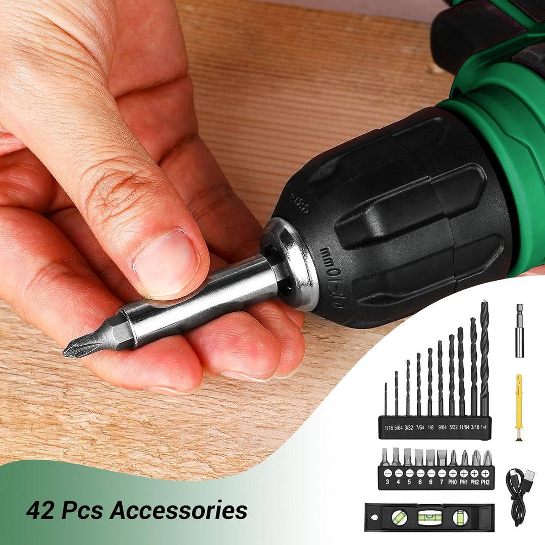 DEKOPRO 8 V Akkuschrauber, Bohrer-Set mit 3/8“ Schnellspannbohrfutter, integrierter LED, Typ-C-Lades