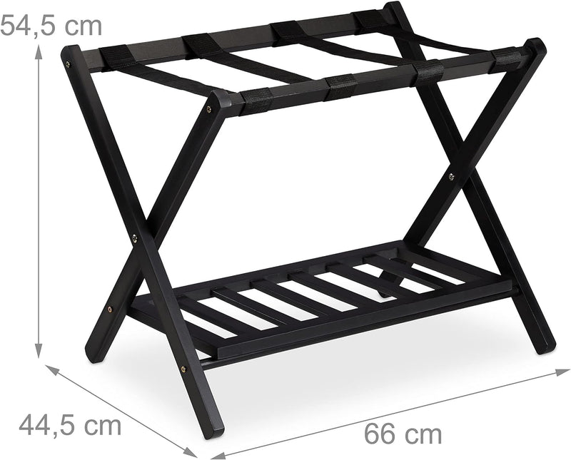 Relaxdays Kofferständer klappbar, Kofferhocker Holz, HBT: 54,5x66x44,5 cm, 2 Ablagen, Kofferaufbewah