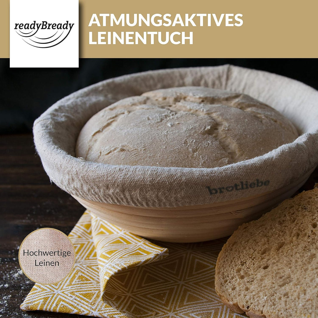 readyBready Gärkörbchen (rund, 22cm & 25cm) - hochwertiges Gärkorb Set zum Brotbacken inkl. Leinentü