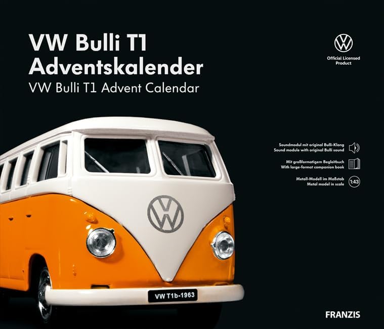 FRANZIS 55134 - VW Bulli T1 Adventskalender, Metall Modellbausatz im Massstab 1:43, inkl. Soundmodul