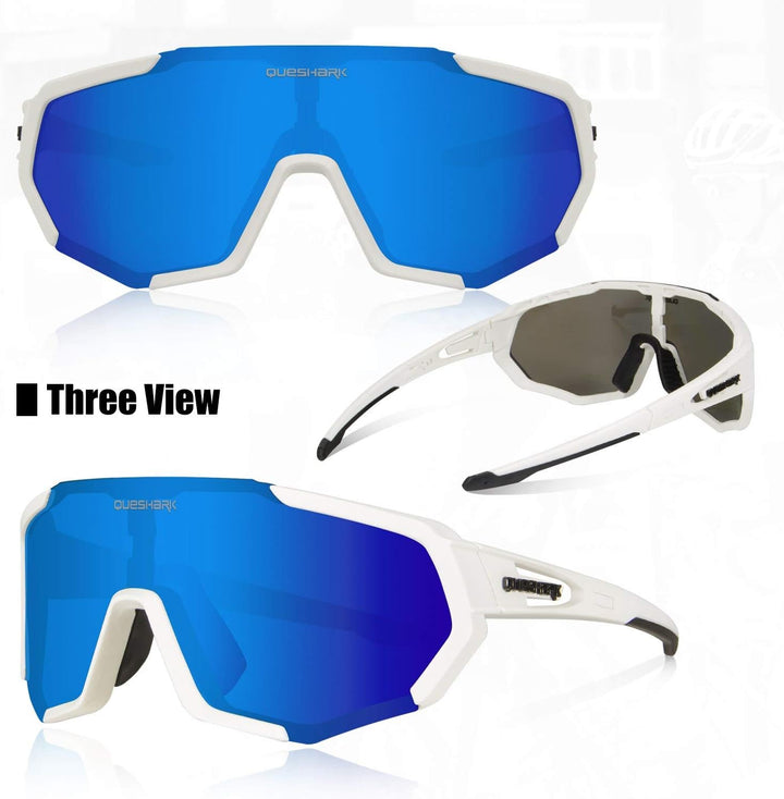 Queshark Sportbrillen Fahrrad Brillen Damen Herren Polarisierte UV400 Schutz mit 5 Wechselgläser Rad