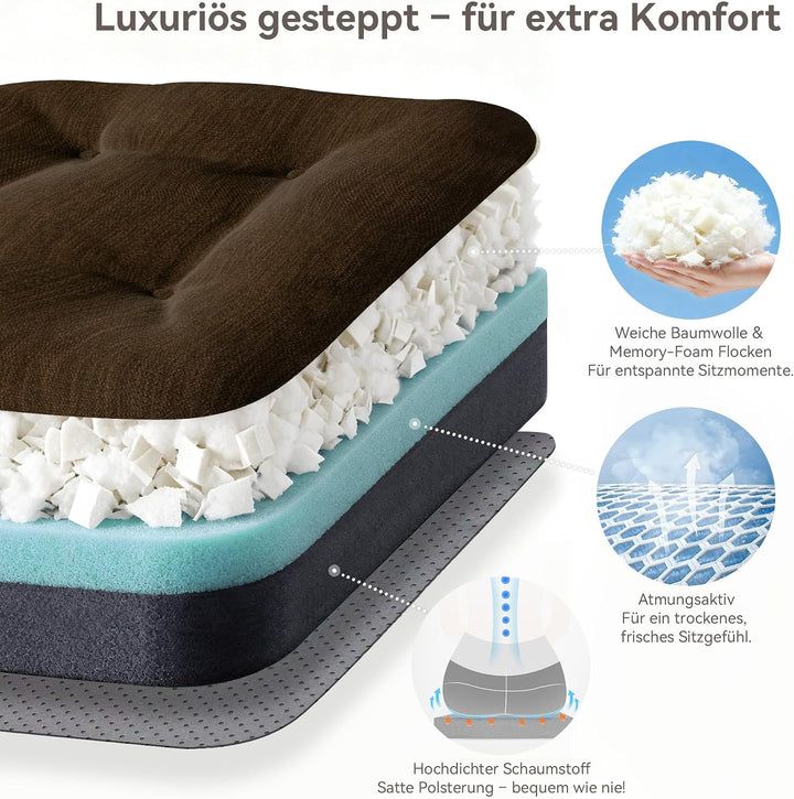 Codi Sitzkissen 40x40 cm 6er Set, 8cm Dicke Stuhlkissen Outdoor, Braun | Sitzauflage für Esszimmer,