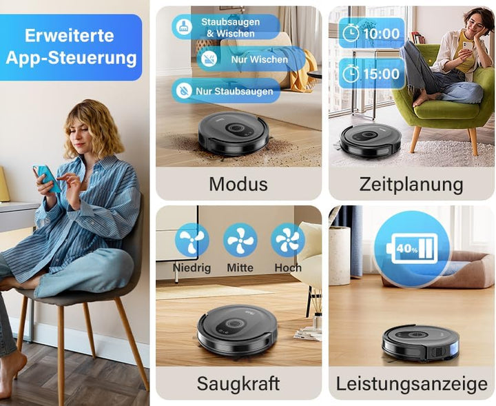 Tikom Saugroboter mit Wischfunktion 2 in 1, G8000 Max Staubsauger Roboter, 5000Pa Starke Saugkraft R