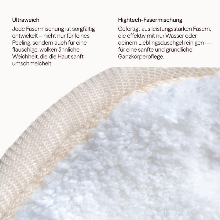 Waschies doppelseitige Waschhandschuhe – 2er-Set Beige/Weiss – sanftes Peeling & porentiefe Ganzkörp