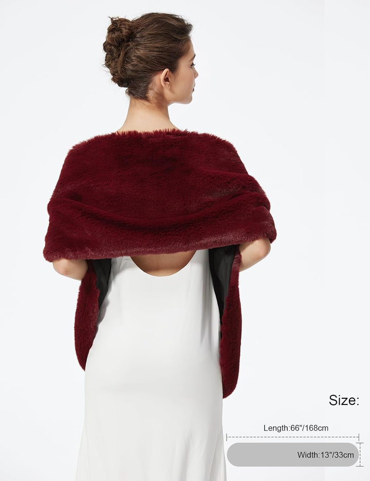 BEAUTELICATE Kunstpelz Stola Schal Damen Pelz Brautschal Brautstola Wrap Schwarz Elfenbein für Braut