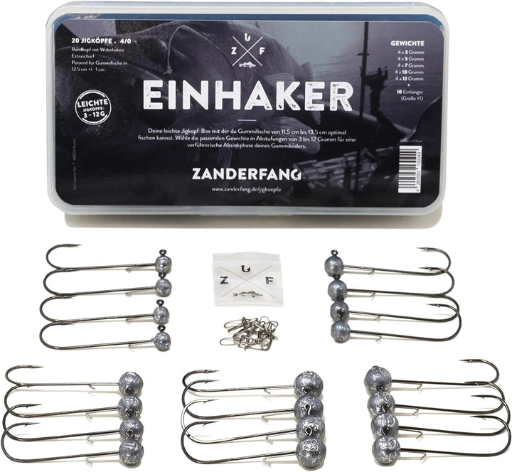 Zanderfang – Jigköpfe Angelhaken-Set Jighaken – Jigkopf Grösse 2/0 und 4/0 für Gummiköder von 8cm bi
