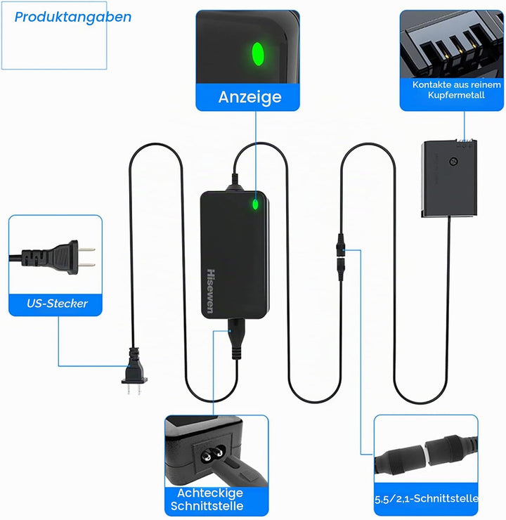Hisewen AC-PW20 Netzteil NP-FW50 Dummy Akku für Sony Alpha ZV-E10 A6000 A6100 A6300 A6400 A6500 A500
