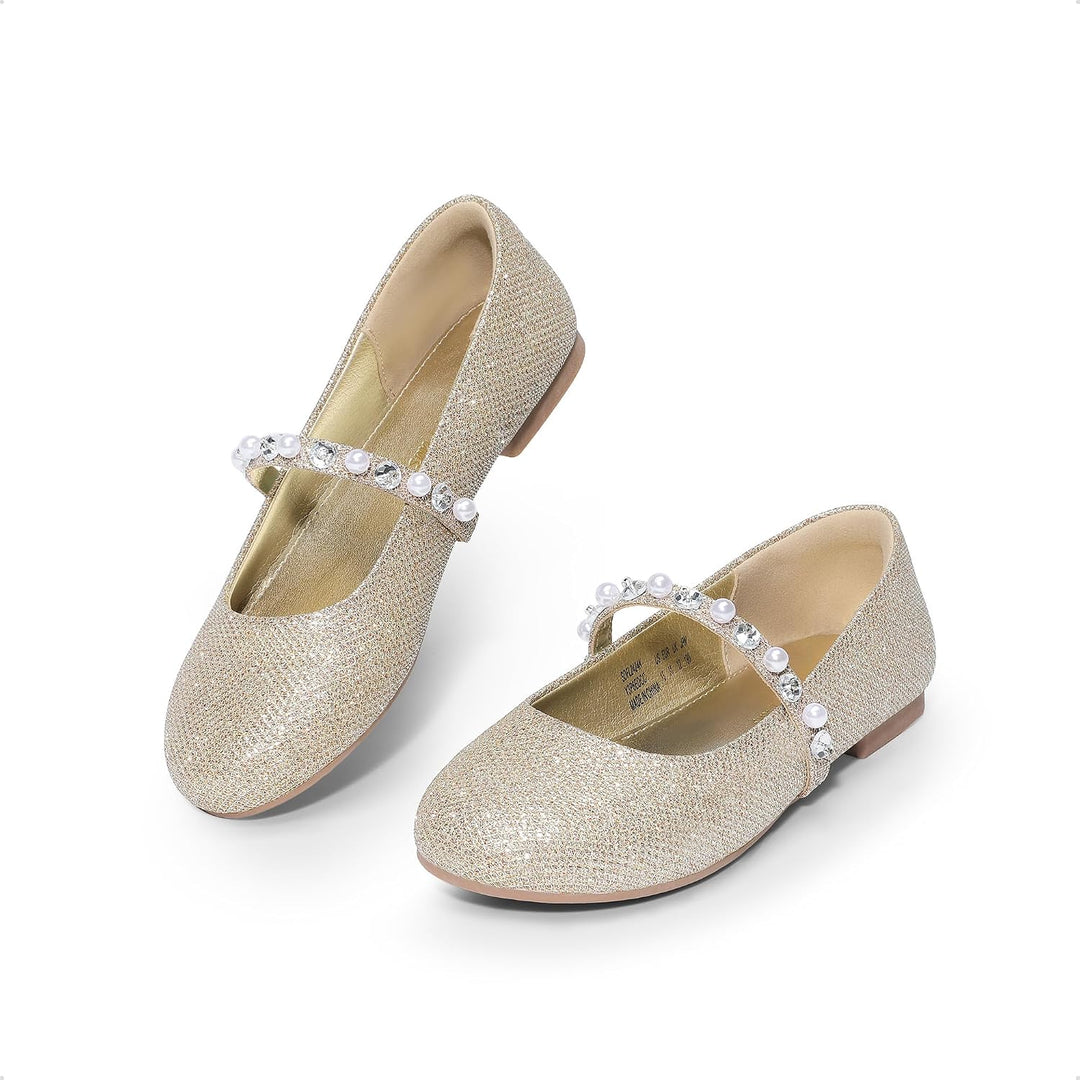 DREAM PAIRS Mädchen-Blumenmädchen-Kleiderschuhe für Hochzeit, Party 25 EU Gold Glitzer, 25 EU Gold G