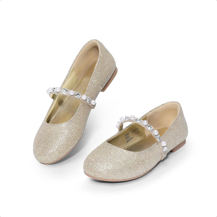 DREAM PAIRS Mädchen-Blumenmädchen-Kleiderschuhe für Hochzeit, Party 25 EU Gold Glitzer, 25 EU Gold G