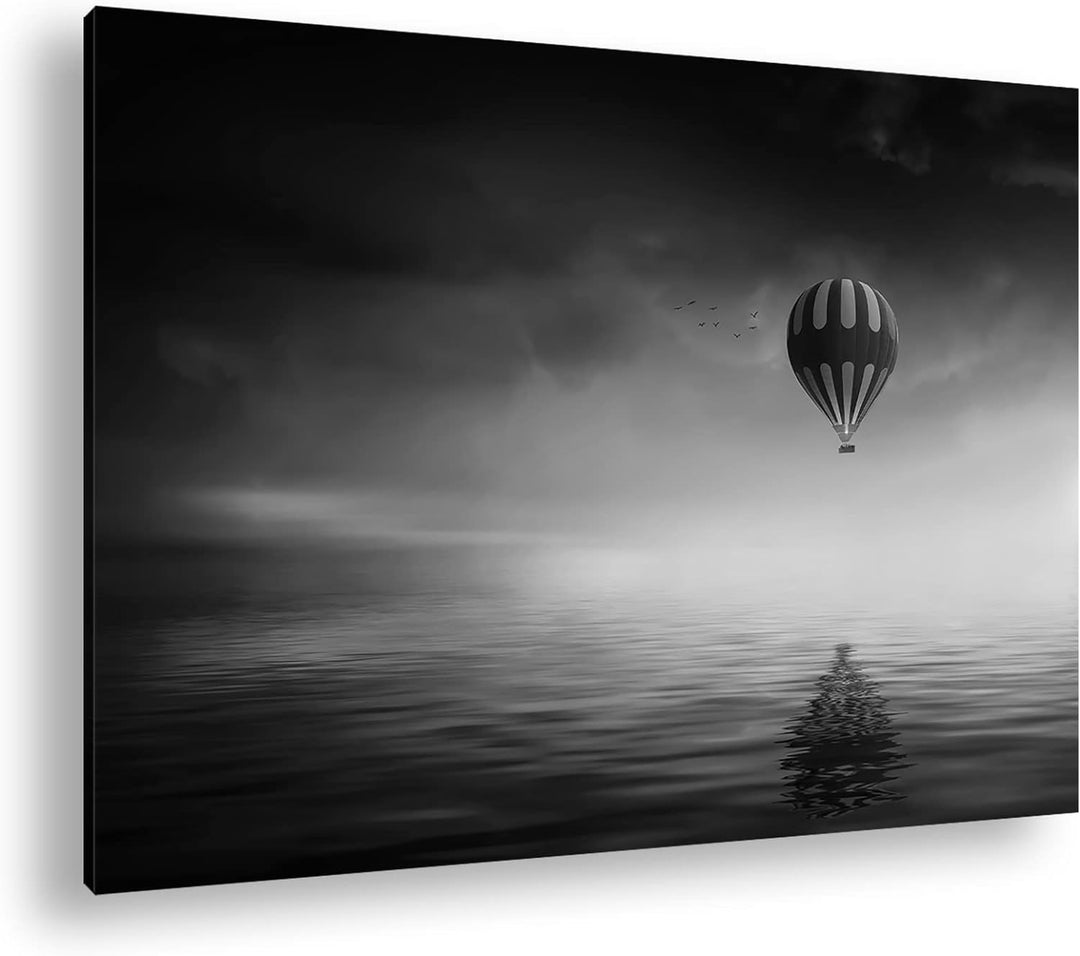 deyoli schwebender Heissluftballon Format: 80x60 Effekt: Schwarz&Weiss als Leinwandbild, Motiv ferti