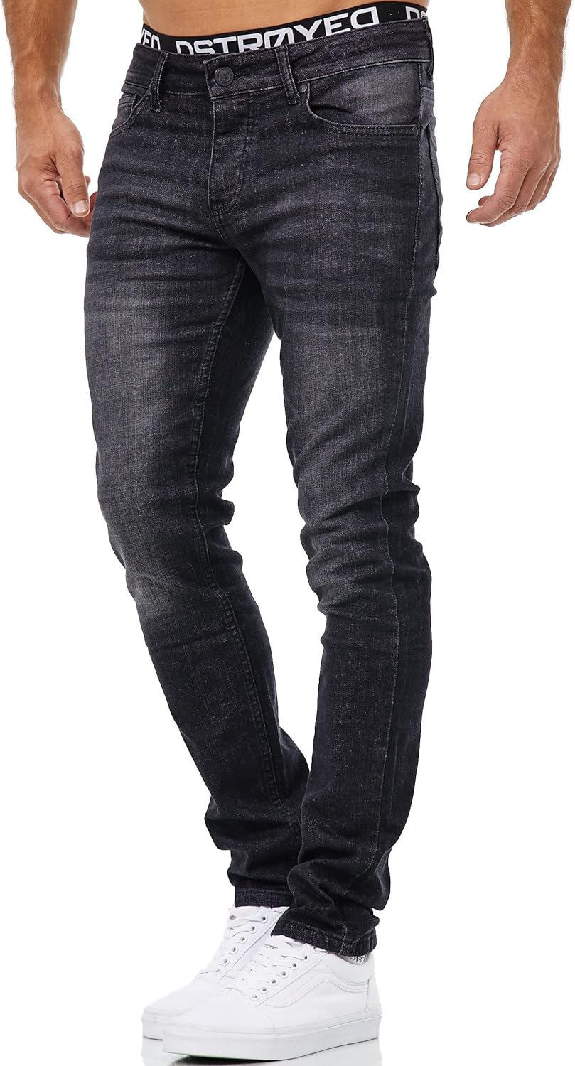 MERISH Jeans Herren Slim Fit Stretch Jeanshose Designer Hose Denim 9148-2100 33W / 32L 1509-4 Schwar