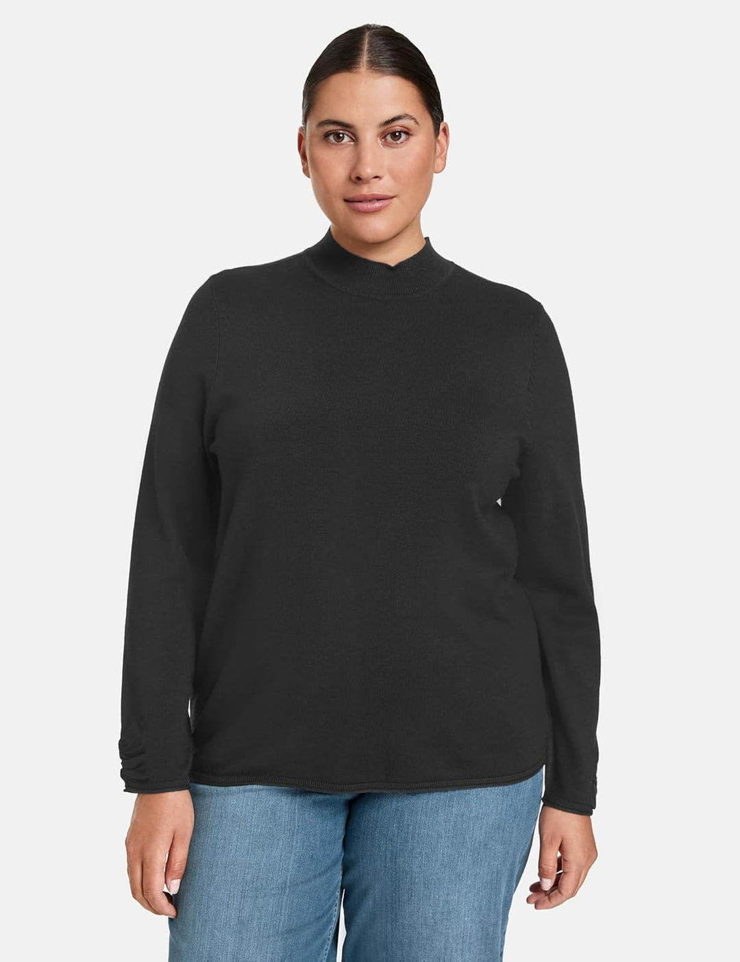 Samoon Damen Pullover mit Turtleneck Langarm unifarben 42 Grosse Grössen Schwarz, 42 Grosse Grössen