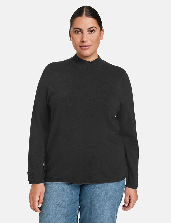 Samoon Damen Pullover mit Turtleneck Langarm unifarben 42 Grosse Grössen Schwarz, 42 Grosse Grössen