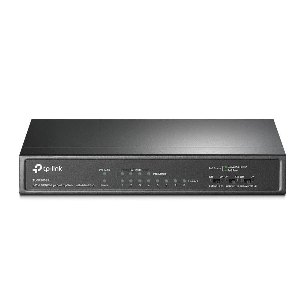 TP-Link PoE Switch 8-Port 100 Mbps, 4 PoE ports up to 15.4 W for each PoE port and 57 W for all PoE
