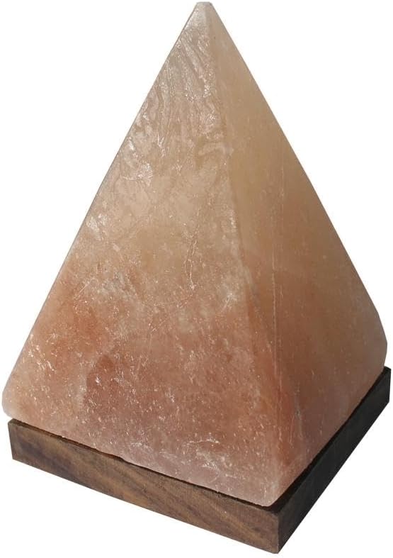 Beleuchteter Salzkristall Pyramide mit Holzsockel, inklusive Elektrik und Spezial-Leuchtmittel (E14)