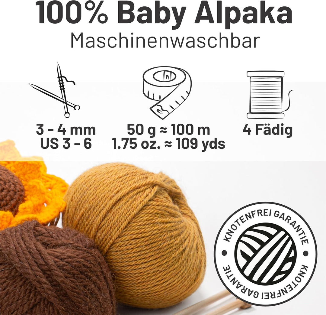 HANSA-FARM | Alpacare 100% waschbare Baby Alpakawolle in 25 Farben - 300 Set DK (6 x 50g) - Die 1. m