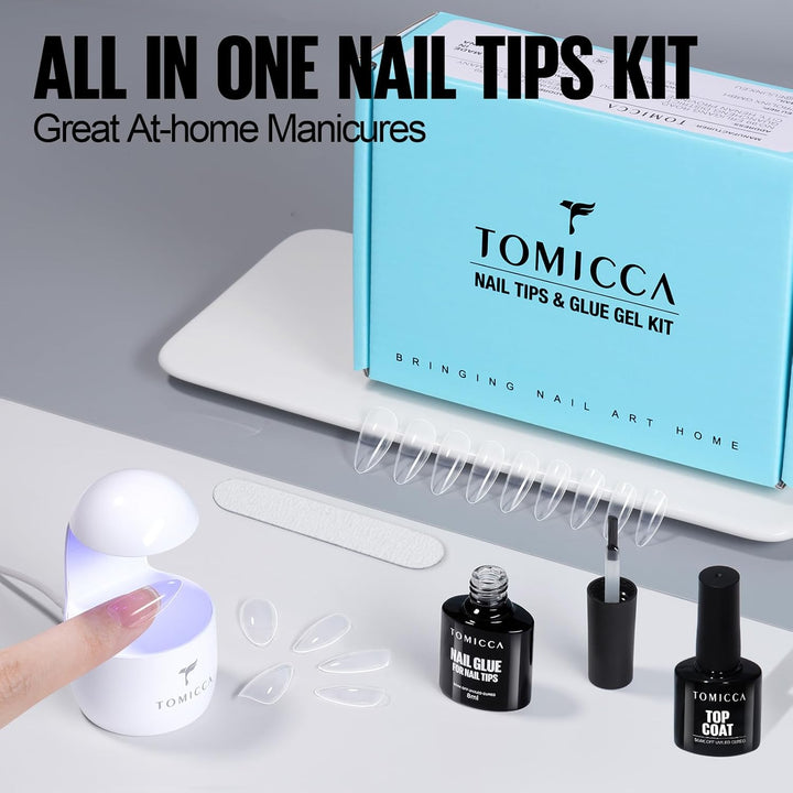 TOMICCA Nail Tips and Glue Gel Kit, Nail Extension Set Top Coat und 6 in 1 nagelkleber für kunstnäge