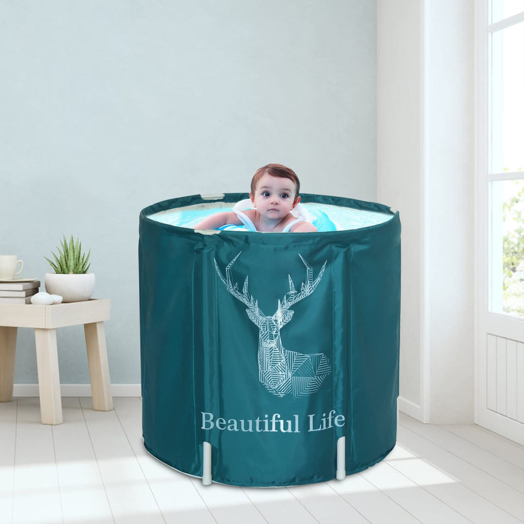 Faltbare Badewanne - Für Erwachsene - 70 x 65 cm - Aus Kunststoff - Mit isolierender Baumwolle - Grü