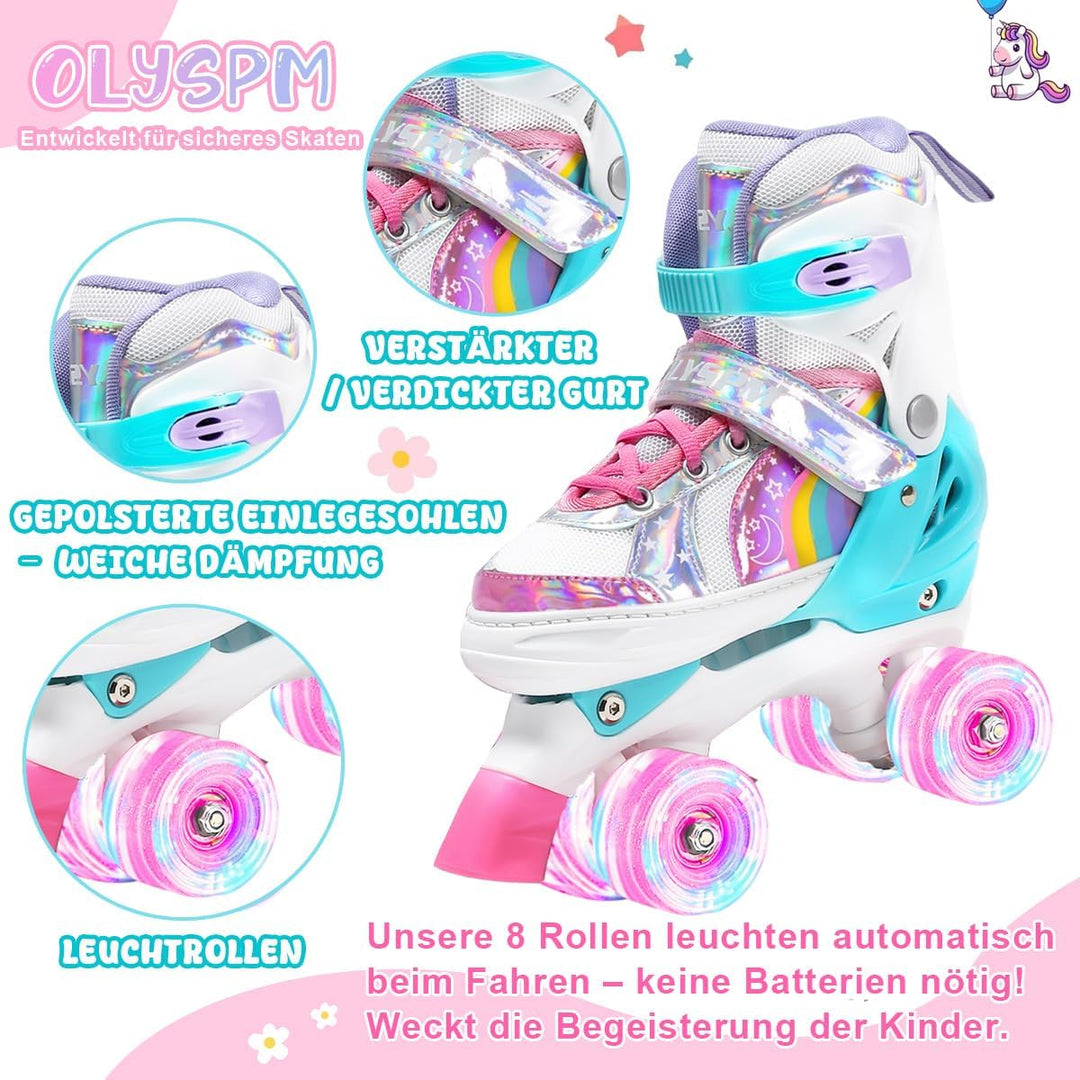 OLYSPM Rollschuhe Kinder Rollschuhe Verstellbar Rollschuhe Damen,LED Rollschuhe und 4 Grössen verste