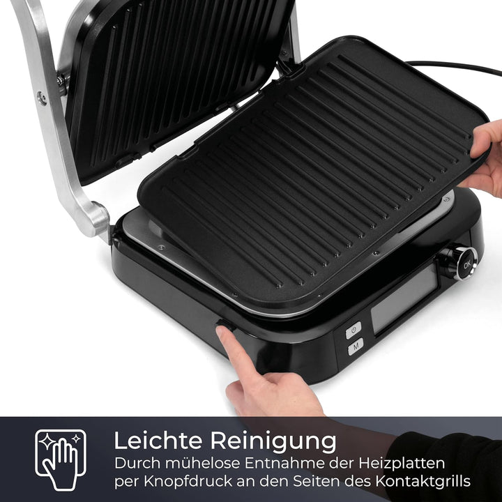 KLAMER Kontaktgrill, 7 Automatikprogramme, abnehmbare Platten, Antihaftbeschichtung, 2100W starker P