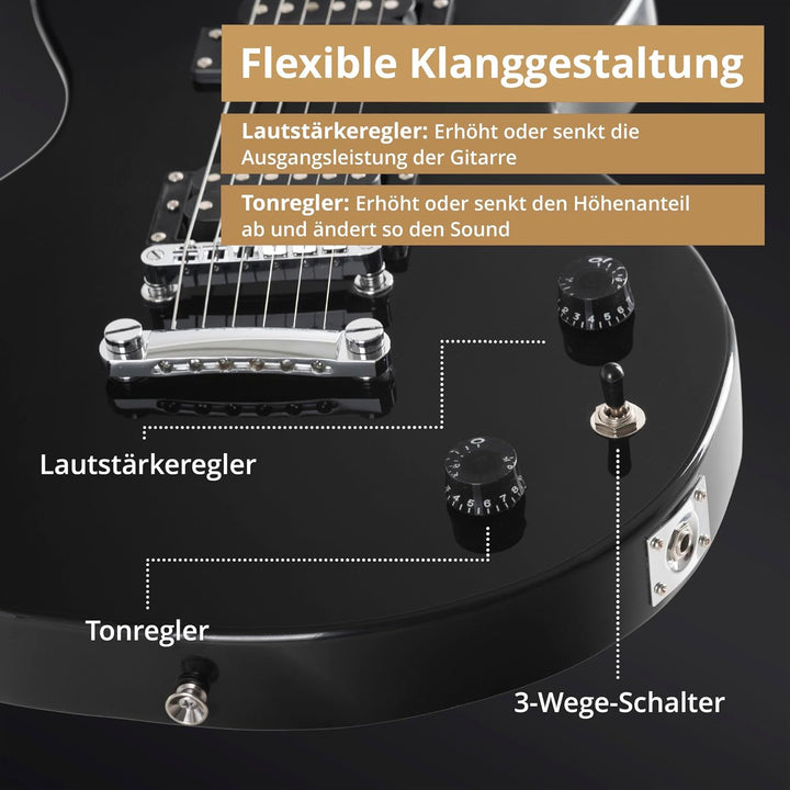 Rocktile LP-100 BL E-Gitarre (Korpus: Linde, Palisander Griffbrett, Finish: Schwarz High Gloss) Schw
