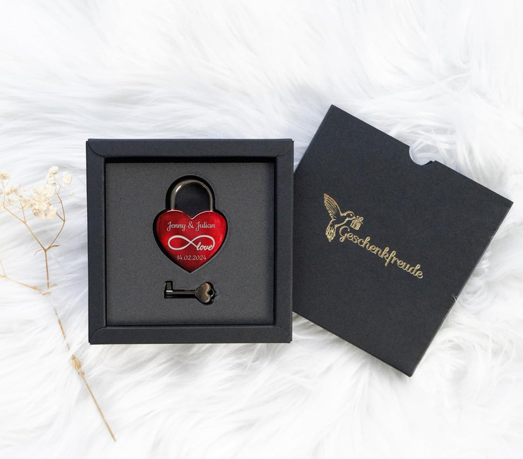 Geschenkfreunde Liebesschloss mit Gravur und Schlüssel - Vorhängeschloss mit Gravur - personalisiert