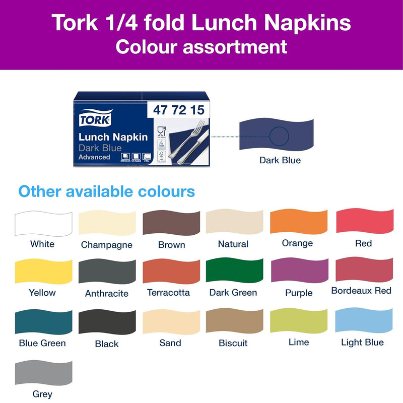 Tork 477215 Lunchservietten Dunkelblau / 2-lagige Servietten für kleine Gerichte & Snacks / 10 x 200