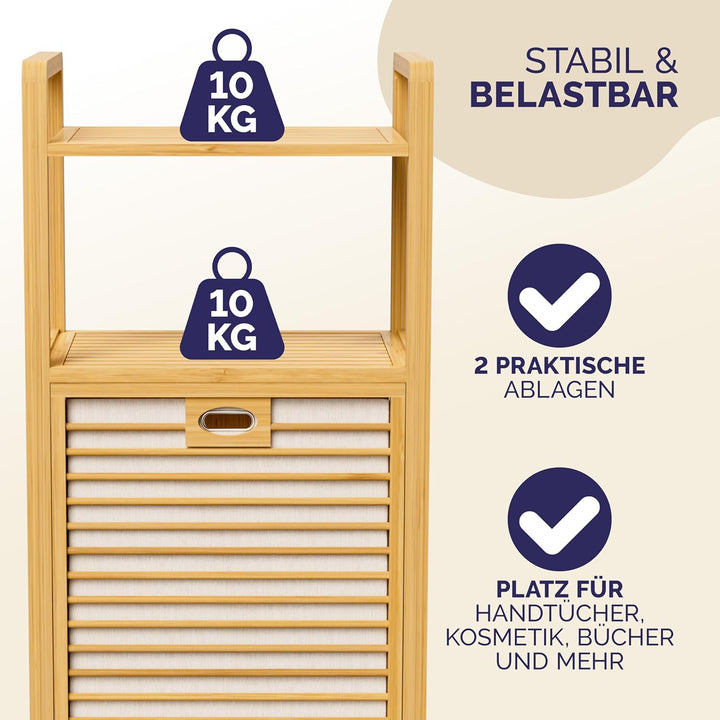 Casaria® Badregal mit Wäschekorb 40 L Wäschesammler Bambus Holz Wäschesack Herausnehmbar 96x40x30cm