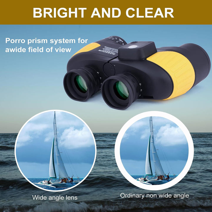 Marine Fernglas 10x50 wasserdicht mit Kompass & Entfernungsmesser, Militärfernglas HD, beschlagfreie
