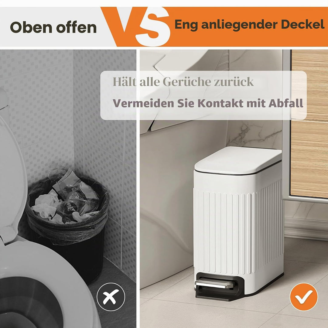 TrashAid Schmaler Badezimmer-Mülleimer mit Deckel, sanft schliessend, 6 Liter, Edelstahl, kleiner Mü