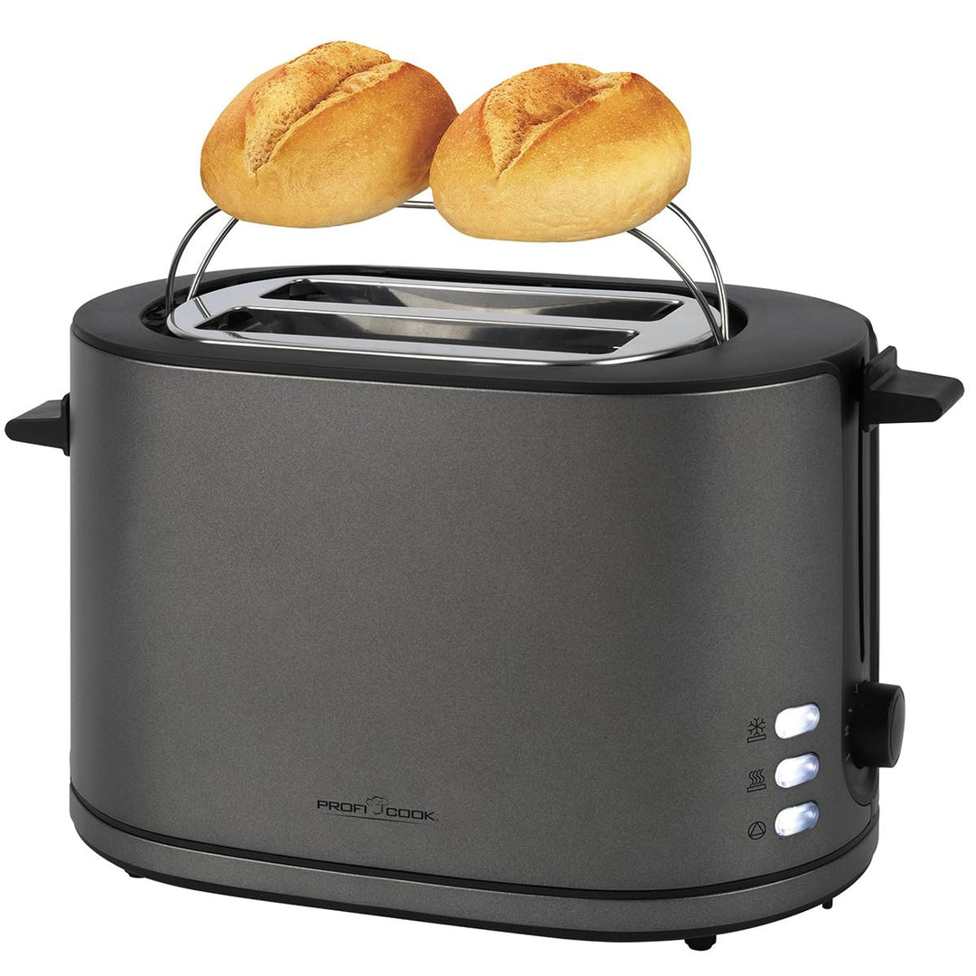 ProfiCook® Toaster 2 Scheiben mit Brötchenaufsatz | mattes Edelstahlgehäuse | 900W | extra breite To