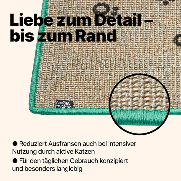 Kratzmatte für Katzen – Hochwertiger Kratzteppich aus Sisal mit Meowtivation-Pfoten, natürliche Krat