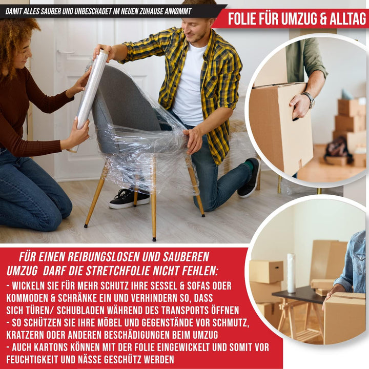 KALTAK Wickelfolie Stretchfolie Handstretchfolie transparent bis 450m [gestretcht] Rolle 300m ungede