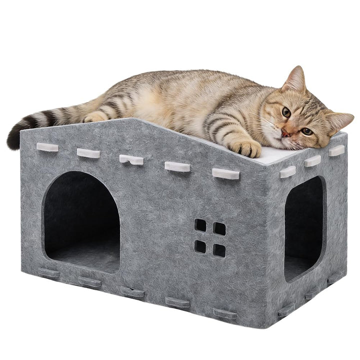 Katzenhöhle Filz, Katzenhaus aus Filz Katzenbett für Katzen, Abnehmbares Katzenbett, Katzenhaus Indo